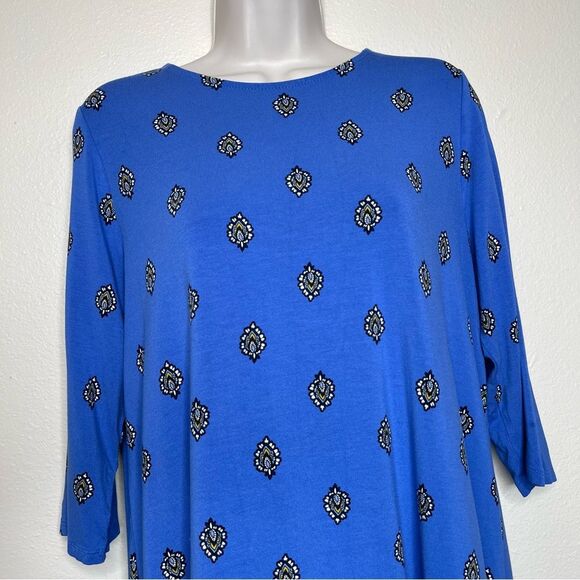 J Jill Wearever Collection Blue Paisley Border Print Tunic Women Size Medium - Picture 3 of 14